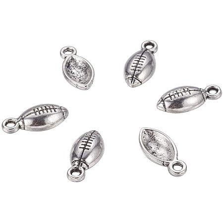 PandaHall Elite 50pcs Antique Silver Football Charms Pendant Tibetan Metal Alloy Sports Charms Findings for Bracelets Necklace Jewelry Crafts Making Accessories 15x7x3mm