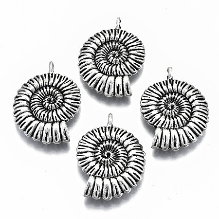 Honeyhandy Tibetan Style Alloy Pendants, Spiral Shell Shape, Cadmium Free & Lead Free, Antique Silver, 37x27x7mm, Hole: 3mm
