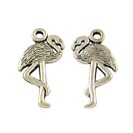 Honeyhandy Tibetan Style Alloy Flamingo Shape Pendants, Cadmium Free & Lead Free, Antique Silver, 23.3x13x2mm, Hole: 2mm