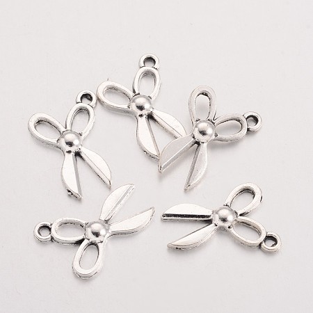 Honeyhandy Scissor Tibetan Style Zinc Alloy Pendants, Lead Free & Cadmium Free, Antique Silver, 20x14x3mm, Hole: 2mm