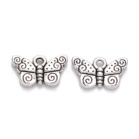 Honeyhandy Tibetan Style Alloy Charms, Butterfly, Cadmium Free & Lead Free, Antique Silver, 9x15x2.5mm, Hole: 1.5mm