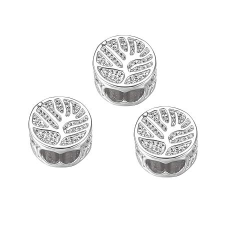 ARRICRAFT Environmental Brass Micro Pave Cubic Zirconia Beads for Jewelry Making, Flat Round with Tree of Life, Cadmium Free & Lead Free, Platinum, 8x5mm, Hole: 3x5mm
