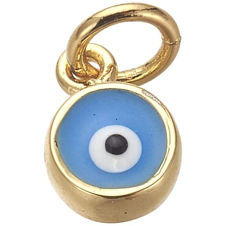 PandaHall Elite About 10pcs Jewelry Charms Pendants Evil Eye Shape Brass Enamel Charms Deep SkyBlue for Jewelry Making and DIY Crafts Cadmium Free & Lead Free