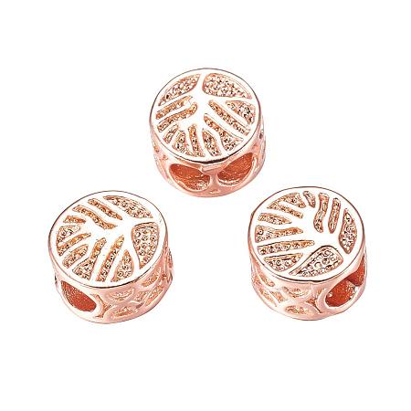 NBEADS 50 Pcs Rose Gold Color Brass Tree of Life Micro Pave Cubic Zirconia Beads Flat Round Loose Spacer Beads for Bracelet Necklace Jewelry Making