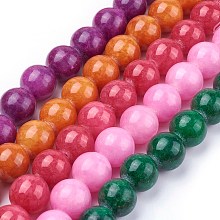 Honeyhandy Natural Yellow Jade Beads Strands, Dyed, Round, Mixed Color, 12mm, Hole: 1mm, about 33pcs/strand, 15.75 inch