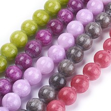 Honeyhandy Natural Yellow Jade Beads Strands, Dyed, Round, Mixed Color, 14mm, Hole: 1mm, about 29pcs/strand, 15.75 inch