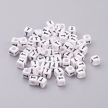 Honeyhandy Acrylic Horizontal Hole Letter Beads, Cube, White, Letter T, Size: about 6mm wide, 6mm long, 6mm high, hole: about 3.2mm, about 2600pcs/500g