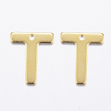 Honeyhandy 304 Stainless Steel Charms, Letter, Initial Charms, Letter.T, 11x6~12x0.8mm, Hole: 1mm