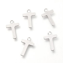 Honeyhandy 201 Stainless Steel Charms, Alphabet, Letter.T, 12x7.8x0.6mm, Hole: 1.4mm