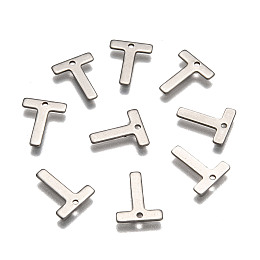 Honeyhandy 304 Stainless Steel Letter Charms, Letter.T, 11x9x0.5mm, Hole: 1mm