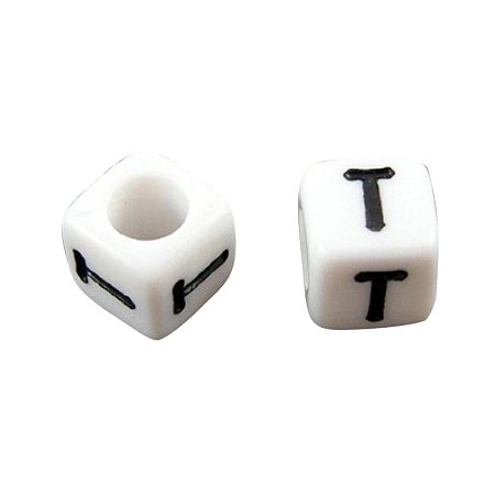 ARRICRAFT 50g (about 300pcs) 6mm Letter T White Cube Alphabet Acrylic Beads for Name Jewelry Making