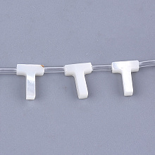 Honeyhandy Natural Sea Shell Beads, White Shell Mother of Pearl Shell, Top Drilled Beads, Letter.T, 10x2.5~11.5x3mm, Hole: 0.8mm