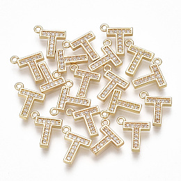 Honeyhandy Brass Cubic Zirconia Charms, Letter, Clear, Real 18K Gold Plated, Letter.T, 10x8.5x1.5mm, Hole: 1mm