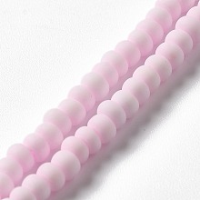 Honeyhandy Handmade Frosted Porcelain Beads, Flat Round, Pearl Pink, 4x3mm, Hole: 0.8mm, about 134pcs/strand, 15.55 inch(39.5cm)