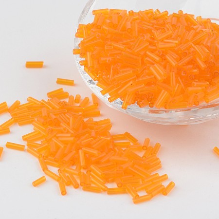 Honeyhandy Glass Bugle Beads, Seed Beads, Orange, Size: about 1.8mm in diameter, hole: 0.6mm, about 1102pcs/50g