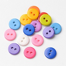 Honeyhandy Candy Colorful Two-hole Buttons, Resin Button, Flat Round, Mixed Color, about 11mm in diameter, hole: 1.5mm, about 1000pcs/bag