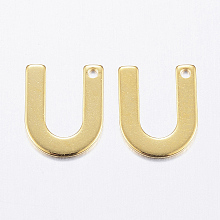 Honeyhandy 304 Stainless Steel Charms, Letter, Initial Charms, Real 18k Gold Plated, Letter.U, 11x6~12x0.8mm, Hole: 1mm