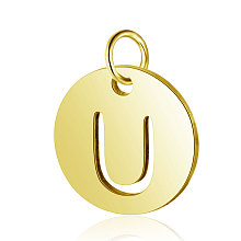 Honeyhandy 304 Stainless Steel Charms, Flat Round with Letter, Golden, Letter.U, 12x1mm, Hole: 2.5mm