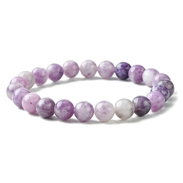 Honeyhandy Natural Lepidolite Stretch Beaded Bracelets, Round, Inner Diameter: 2-1/8 inch(5.5cm), Beads: 8~9mm