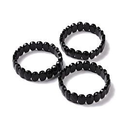 Honeyhandy Natural Obsidian Oval Beaded Stretch Bracelet, Gemstone Jewelry for Women, Inner Diameter: 2-1/8 inch(5.4~5.5cm)