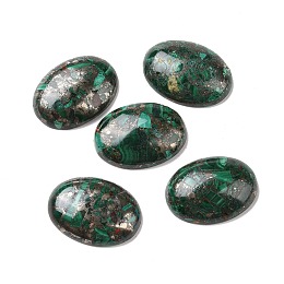 Natural Malachite, Jasper Cabochons, with Gold Line, Flat Oval, 30x22x6~6.5mm