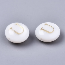 Honeyhandy Natural Freshwater Shell Beads, with Golden Plated Brass Etched Metal Embellishments, Flat Round, Seashell Color, Letter.U, 8x3~5mm, Hole: 0.5~07mm