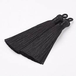 Honeyhandy Nylon Tassels Big Pendant Decorations, Black, 83~92x9~10mm, Hole: 1.5~4mm