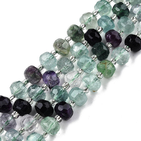Honeyhandy Natural Fluorite Beads Strands, with Seed Beads, Faceted, Rondelle, 8x6mm, Hole: 1mm, about 20~22pcs/strand, 7.09 inch(18cm)