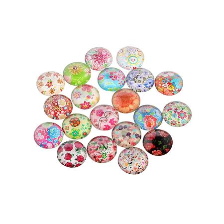 NBEADS 200PCS 12MM Flat Back/Dome Floral Printed Glass Cabochons Cameo Pendant Cabochon for Jewellery Making