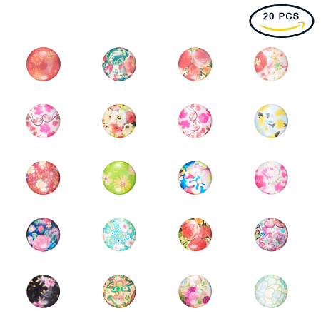 PandaHall Elite 20pcs 10mm Floral Printed Half Round Dome Glass Cabochons for Jewelry Making