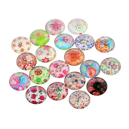 NBEADS 10PCS Mixed Color Printed Glass Dome Cabochons Half Round Cabochons Tiles, for Photo Pendant Craft Jewelry Making