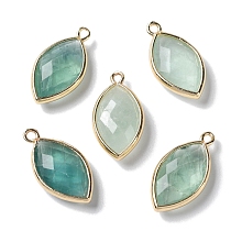 Honeyhandy Natural Green Fluorite Pendants, with Platinum Brass Edge, Faceted, Horse Eye, 22x12x5.5mm, Hole: 1.8mm