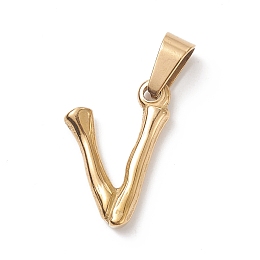 Honeyhandy 304 Stainless Steel Pendants, Bamboo Style, Letter, Golden Color, Letter.V, 19.5x12x3mm, Hole: 3x7mm