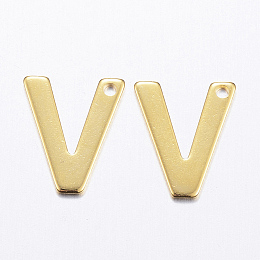 Honeyhandy 304 Stainless Steel Charms, Letter, Initial Charms, Letter.V, 11x6~12x0.8mm, Hole: 1mm