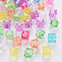 Honeyhandy Transparent Acrylic Beads, Faceted, Cube, Mixed Color, 10x10x8mm, Hole: 1.5mm, about 900pcs/500g