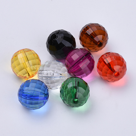 Honeyhandy Transparent Acrylic Beads, Faceted, Round, Mixed Color, 12x12mm, Hole: 1.9mm, about 496pcs/500g