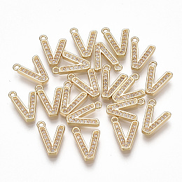 Honeyhandy Brass Cubic Zirconia Charms, Letter, Clear, Real 18K Gold Plated, Letter.V, 11x8x1.5mm, Hole: 1mm