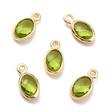 Honeyhandy Eco-Friendly Brass with Glass Pendants,  Long-Lasting Plated, Lead Free & Cadmium Free & Nickel Free, Oval, Real 18K Gold Plated, Olive, 9x4.5x2mm, Hole: 1.2mm