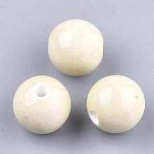 Honeyhandy Handmade Porcelain Beads, Bright Glazed Porcelain, Round, Old Lace, 14~14.5x13.5~14mm, Hole: 2.5~3mm