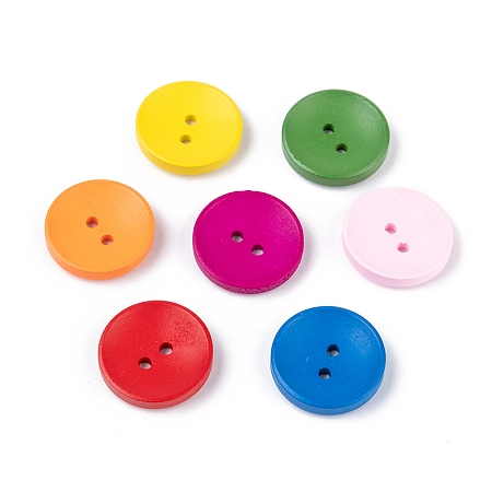 Honeyhandy Painted Basic Sewing Button in Round Shape, Wooden Buttons, Mixed Color, about 20mm in diameter, 100pcs/bag