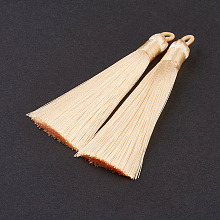 Honeyhandy Nylon Tassels Big Pendant Decorations, Beige, 83~92x9~10mm, Hole: 1.5~4mm