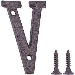 GORGECRAFT 2PCS Cast Iron Door Letter 2.95 Inch Rustic Metal Home Address Letters Mailbox Numbers with Matching Screws, Letter V