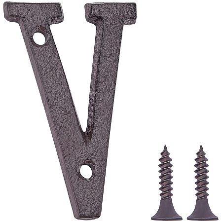 GORGECRAFT 2PCS Cast Iron Door Letter 2.95 Inch Rustic Metal Home Address Letters Mailbox Numbers with Matching Screws, Letter V