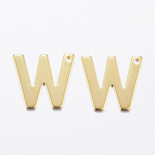 Honeyhandy 304 Stainless Steel Charms, Letter, Initial Charms, Real 18k Gold Plated, Letter.W, 11x6~12x0.8mm, Hole: 1mm