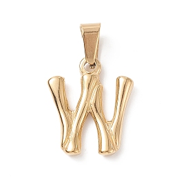 Honeyhandy 304 Stainless Steel Pendants, Bamboo Style, Letter, Golden Color, Letter.W, 19x16x3mm, Hole: 3x7mm