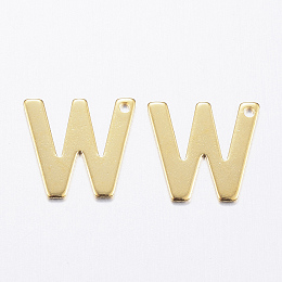 Honeyhandy 304 Stainless Steel Charms, Letter, Initial Charms, Real 18k Gold Plated, Letter.W, 11x6~12x0.8mm, Hole: 1mm