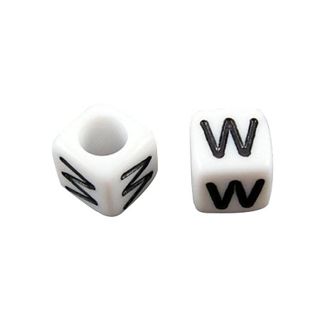 ARRICRAFT 50g (about 300pcs) 6mm Letter W White Cube Alphabet Acrylic Beads for Name Jewelry Making