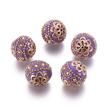 Honeyhandy Handmade Indonesia Beads, with Metal Findings, Round, Light Gold, Dark Orchid, 19.5x19mm, Hole: 1mm