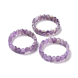 Honeyhandy Natural Amethyst Oval Beaded Stretch Bracelet, Gemstone Jewelry for Women, Inner Diameter: 2-1/8 inch(5.4~5.5cm)