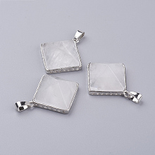 Honeyhandy Natural Quartz Crystal Pendants, with Brass Finding, Pyramid, Platinum, 28.5x32x13mm, Hole: 3.5x6mm